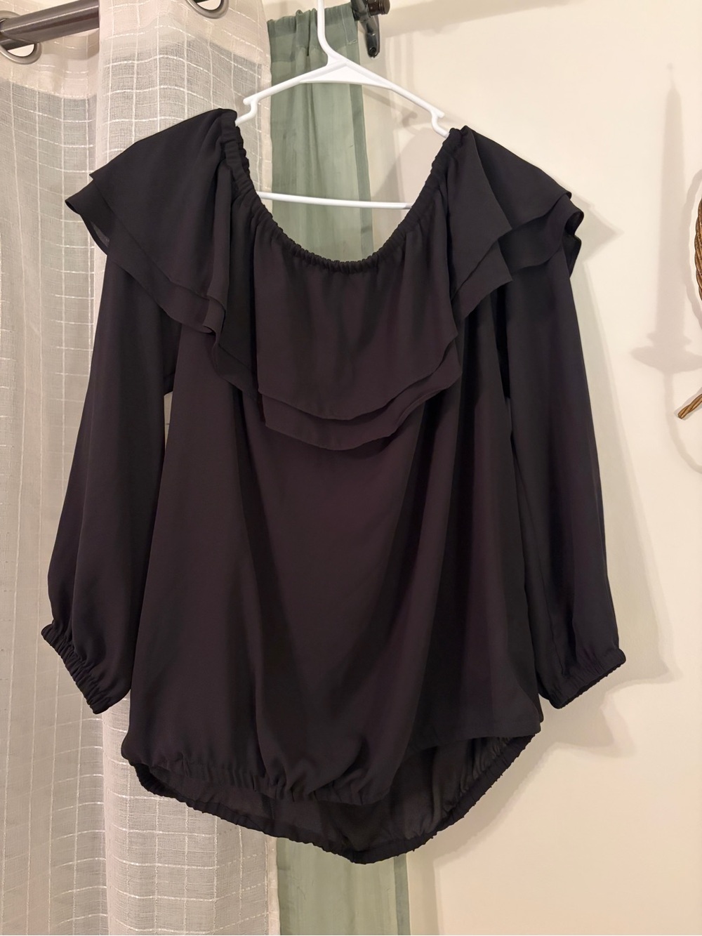 Michael Kors Black Off-Shoulder Ruffle Top